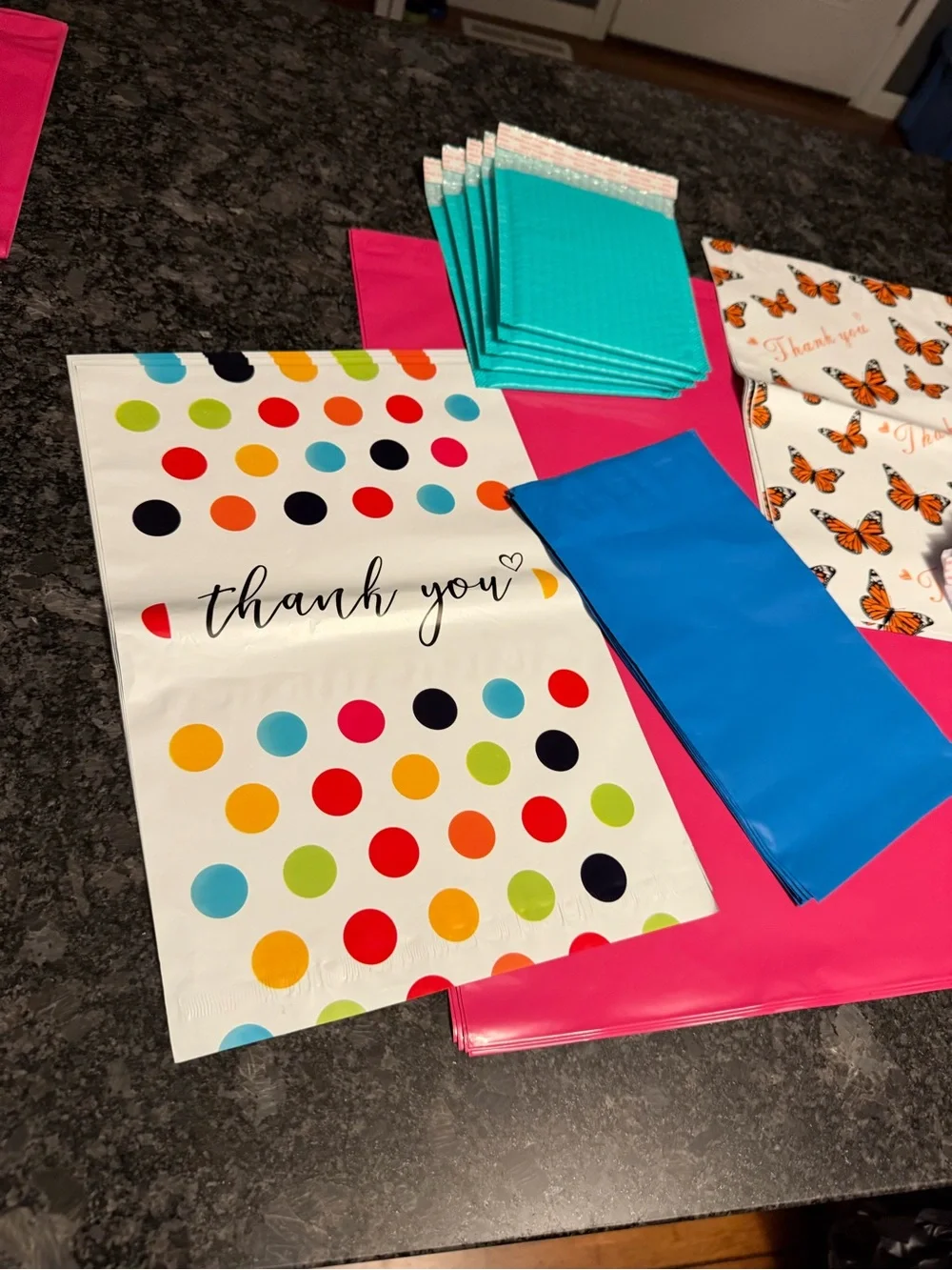 Bundle of 35 Poly & Bubble Mailers Assorted Sizes & Colors Butterfly & Dot Set